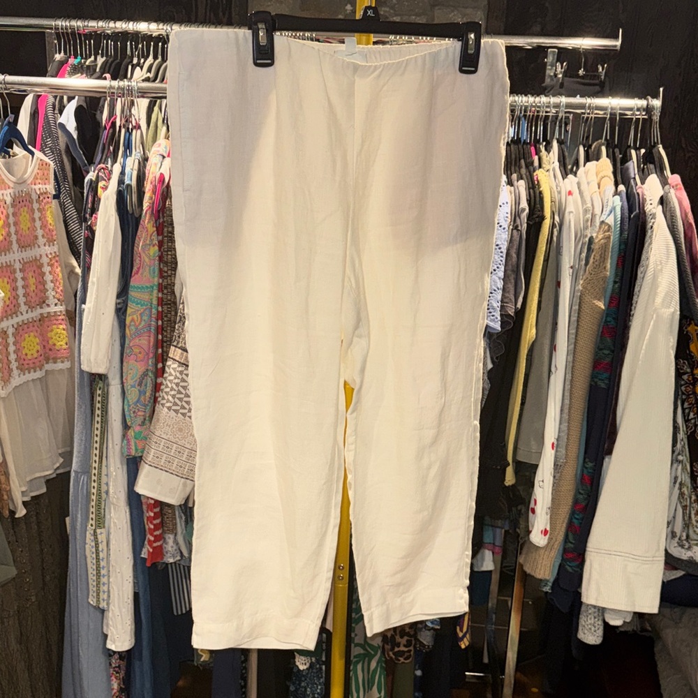 J. Jill White Love Linen Elastic Waist Pants